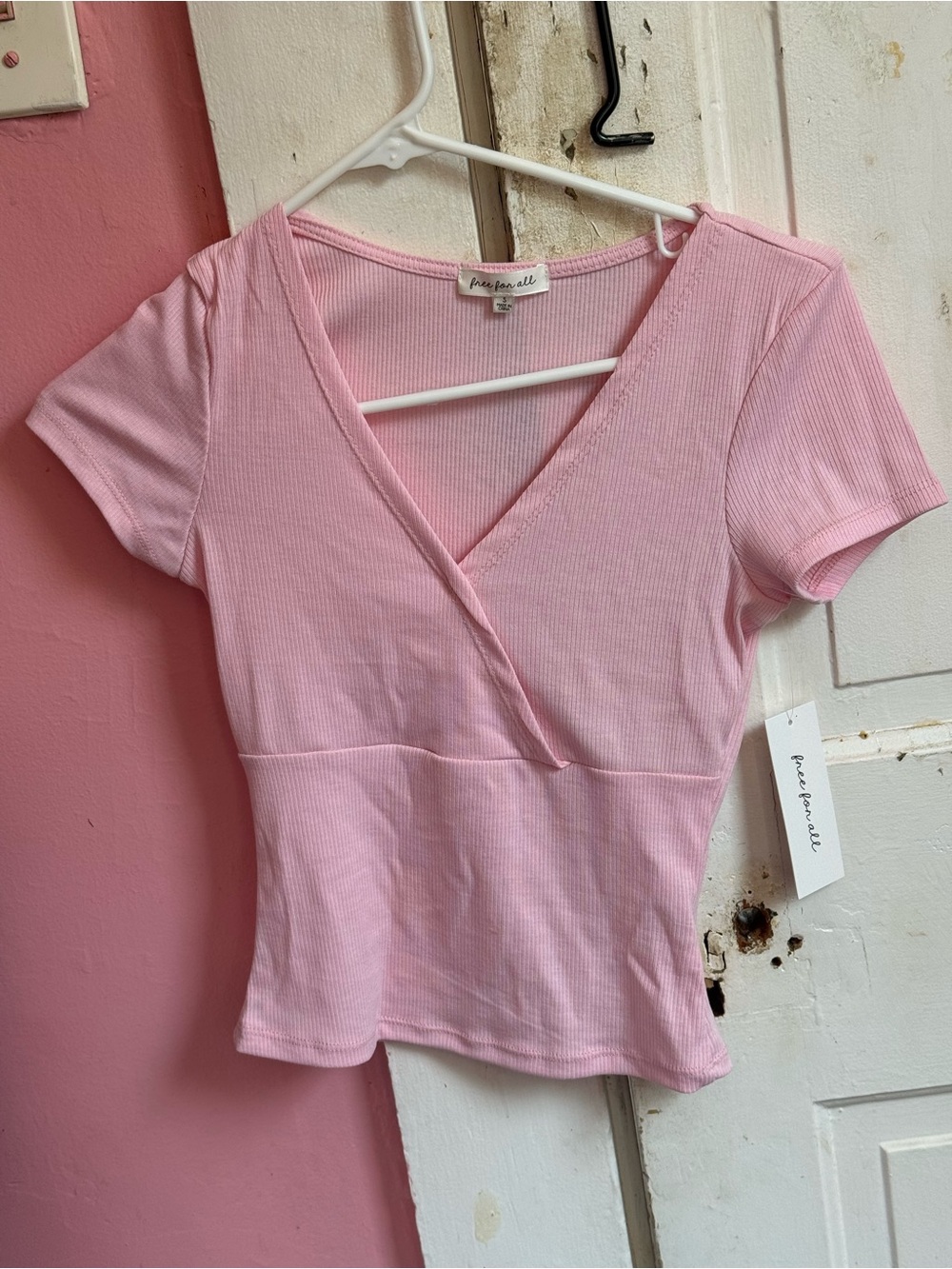 Pink Ribbed Wrap Crop Top by Free for All